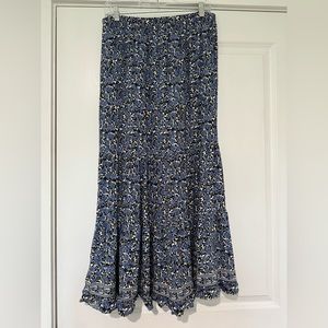 Maxi Length, Tiered, Blue Floral, Max Studio Skirt L